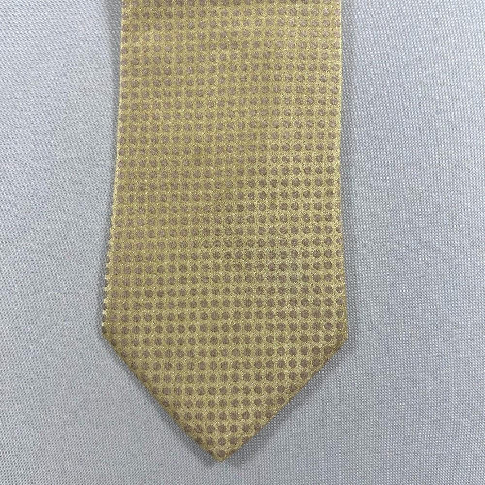 Hugo Boss Necktie Men Gold 100% Silk Geometric Dotted Italy Made Designer Luxury